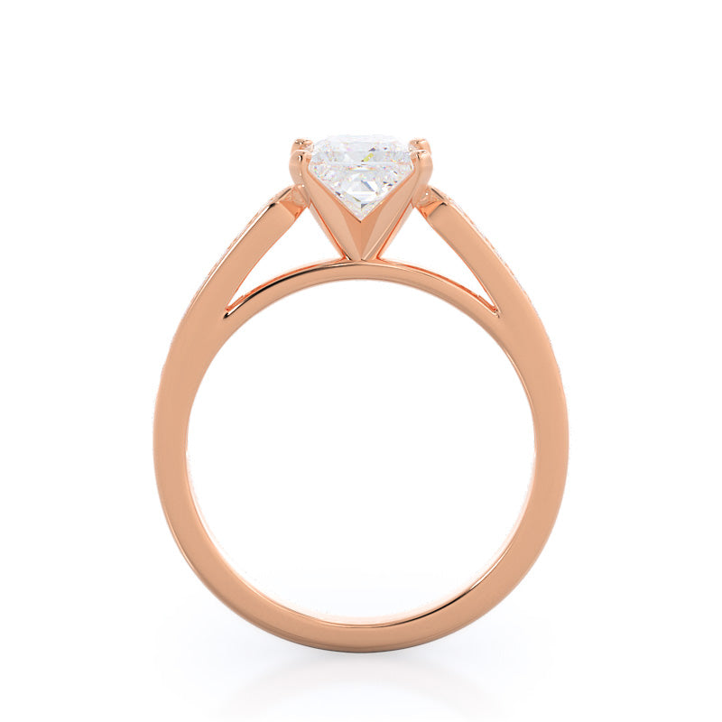 Tapered Cathedral Diamond Engagement Ring with Princess Cut Diamond in 14KT Rose Gold view 2
