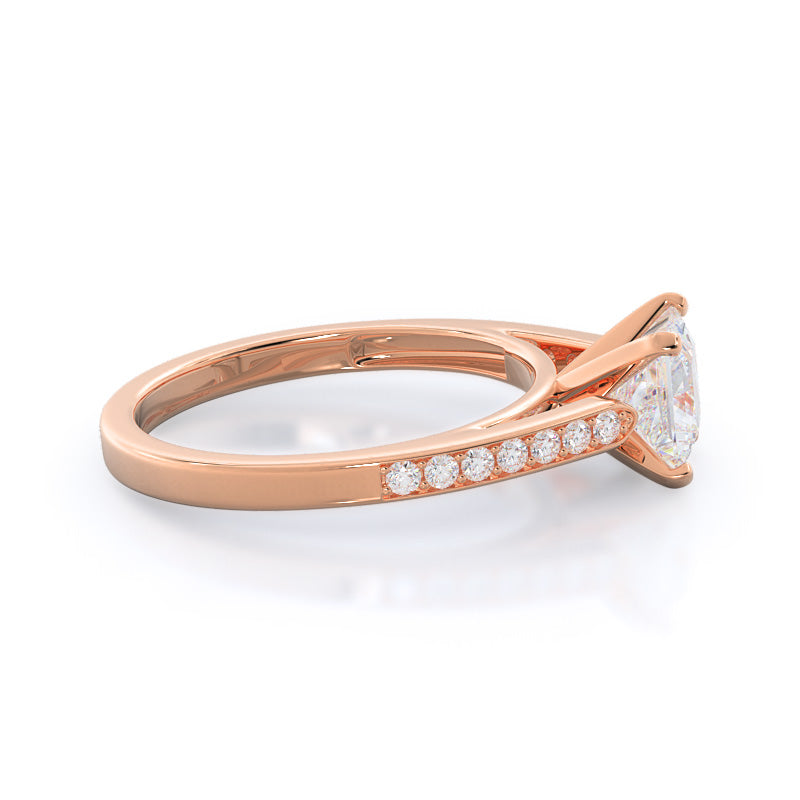 Tapered Cathedral Diamond Engagement Ring with Princess Cut Diamond in 14KT Rose Gold view 3
