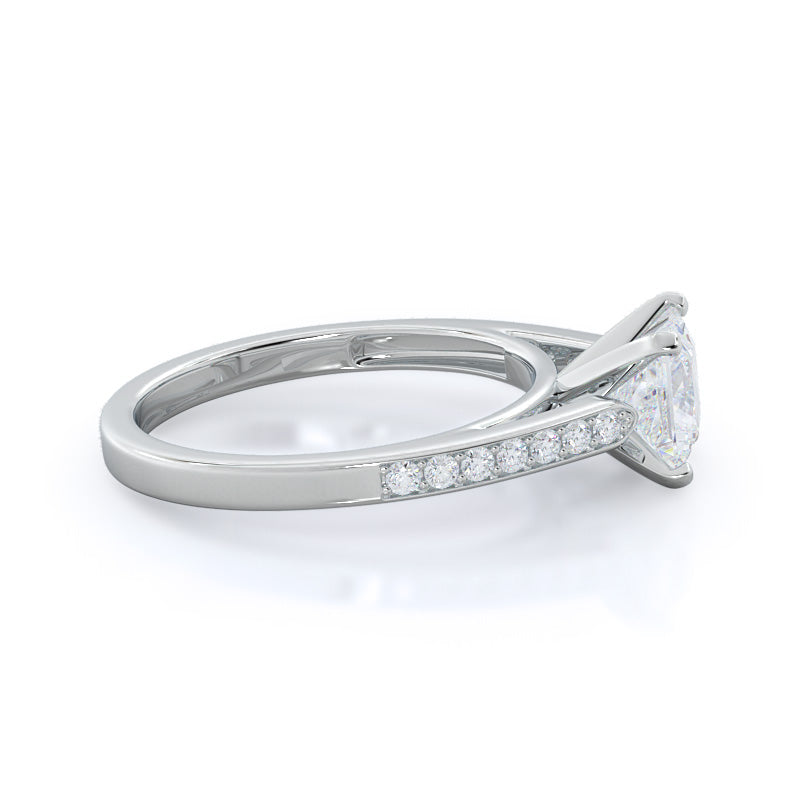 Tapered Cathedral Diamond Engagement Ring with Princess Cut Diamond in 14KT Platinum view 3

