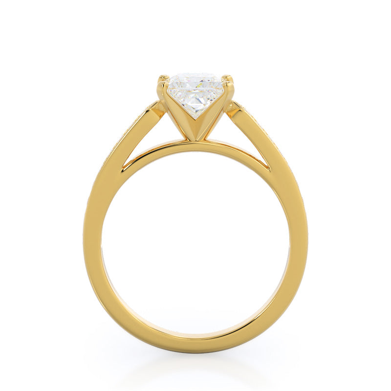Tapered Cathedral Diamond Engagement Ring with Princess Cut Diamond in 14KT Yellow Gold view 2
