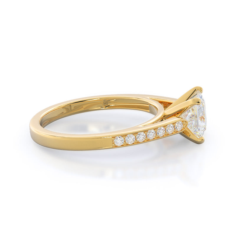 Tapered Cathedral Diamond Engagement Ring with Princess Cut Diamond in 14KT Yellow Gold view 3
