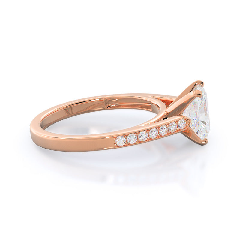Tapered Cathedral Diamond Engagement Ring with Radiant Cut Diamond in 14KT Rose Gold view 3
