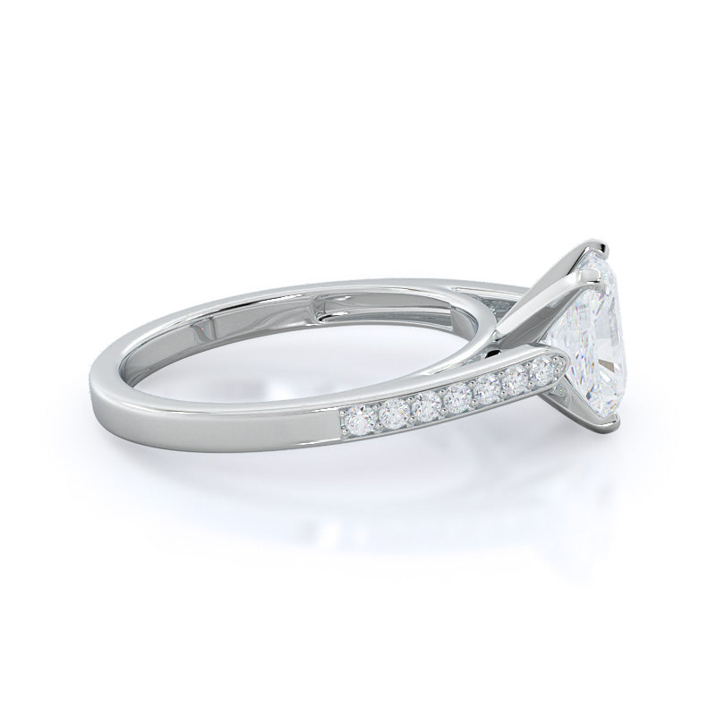 Tapered Cathedral Diamond Engagement Ring with Radiant Cut Diamond in 14KT Platinum view 3
