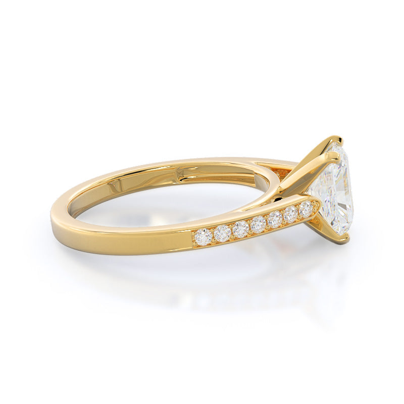 Tapered Cathedral Diamond Engagement Ring with Radiant Cut Diamond in 14KT Yellow Gold view 3
