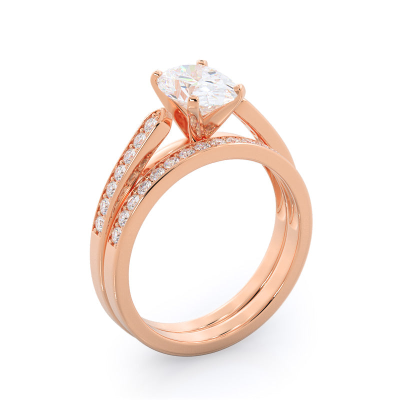 Tapered Cathedral Diamond Engagement Ring with Round Cut Diamond in 14KT Rose Gold view 4
