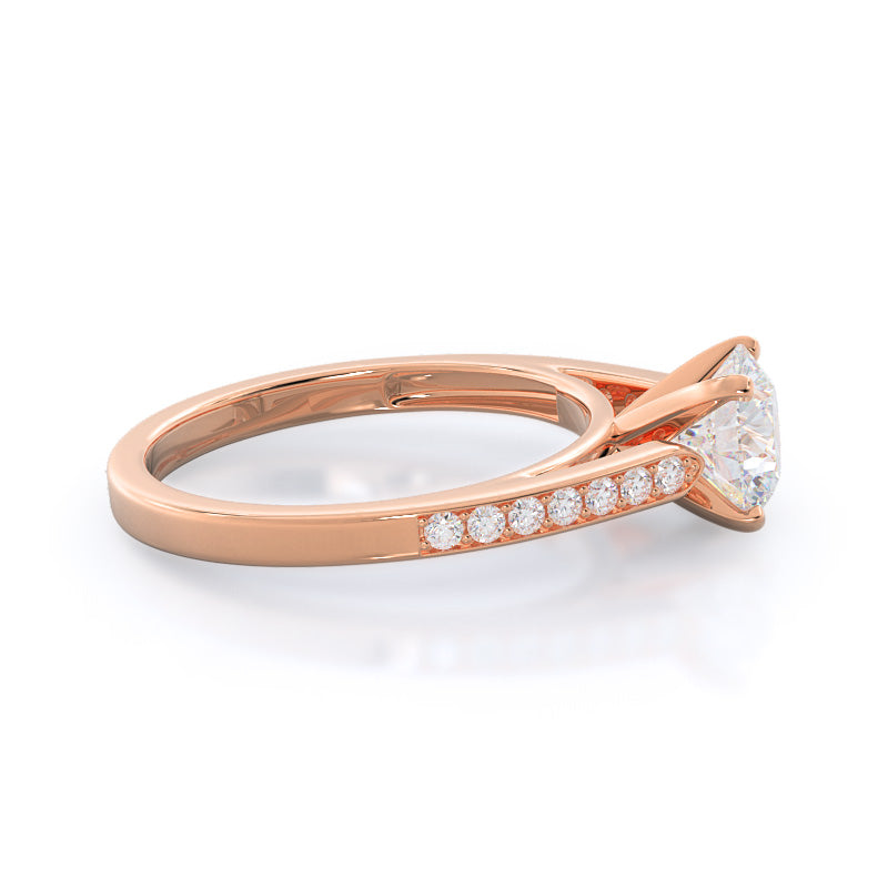 Tapered Cathedral Diamond Engagement Ring with Round Cut Diamond in 14KT Rose Gold view 3

