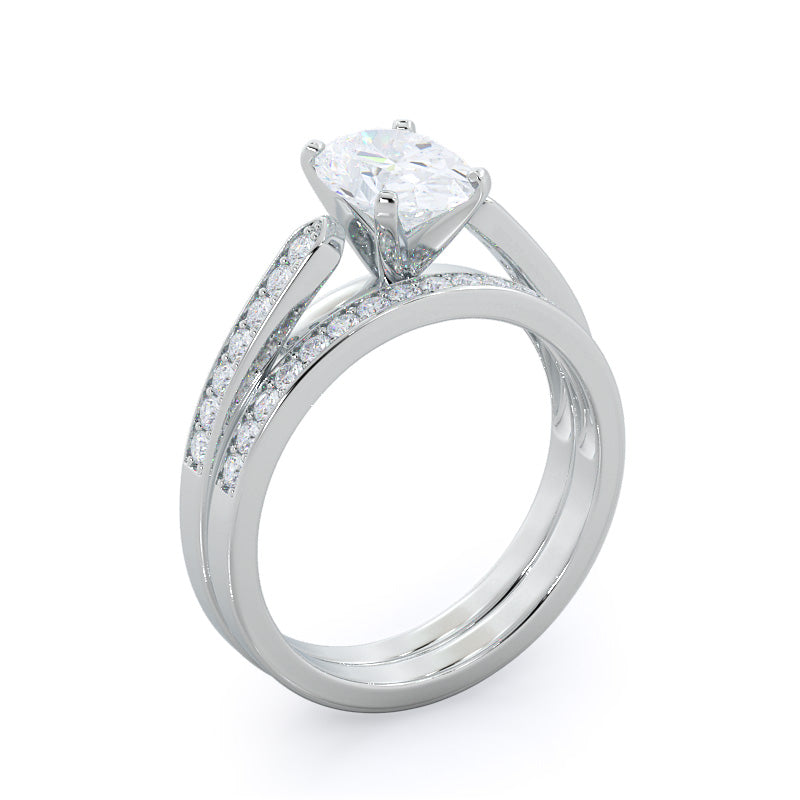 Tapered Cathedral Diamond Engagement Ring with Round Cut Diamond in 14KT Platinum view 4
