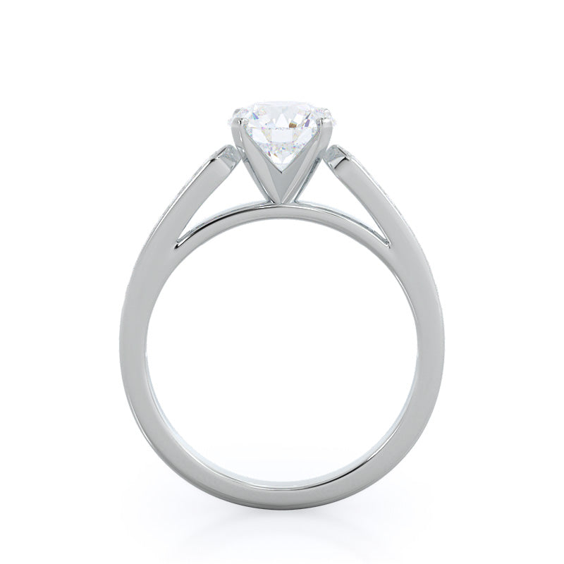 Tapered Cathedral Diamond Engagement Ring with Round Cut Diamond in 14KT Platinum view 2
