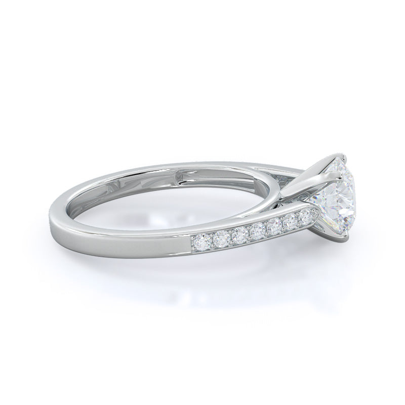 Tapered Cathedral Diamond Engagement Ring with Round Cut Diamond in 14KT Platinum view 3
