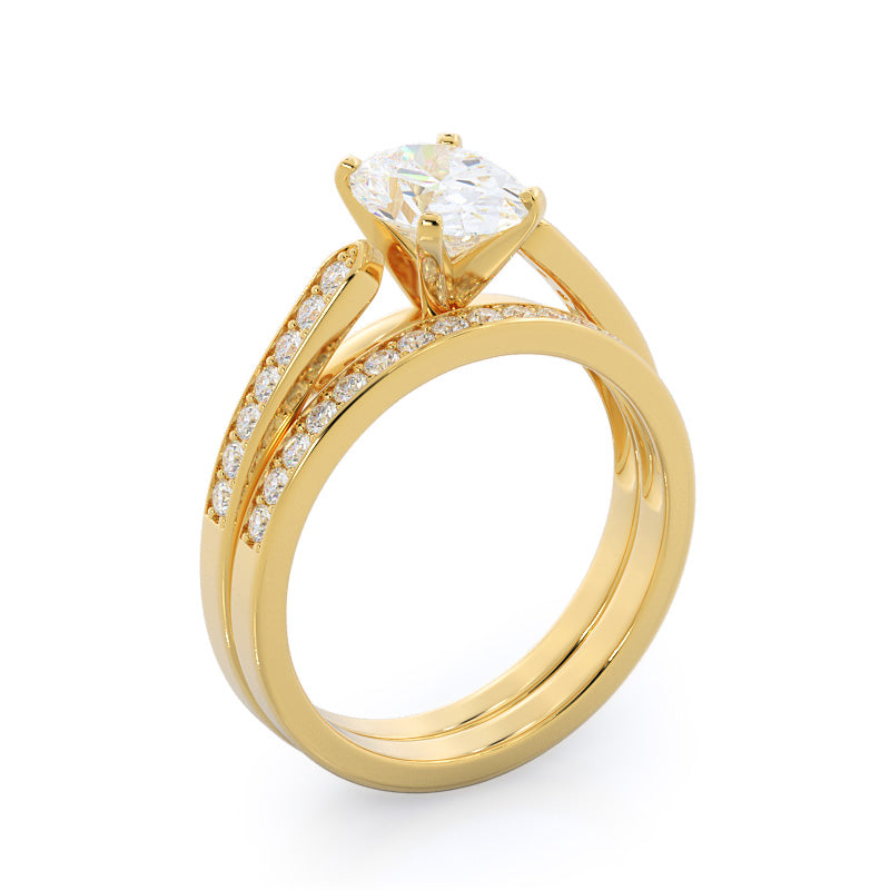 Tapered Cathedral Diamond Engagement Ring with Round Cut Diamond in 14KT Yellow Gold view 4
