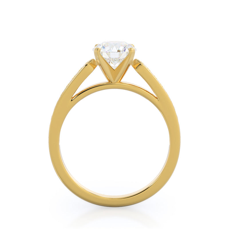 Tapered Cathedral Diamond Engagement Ring with Round Cut Diamond in 14KT Yellow Gold view 2
