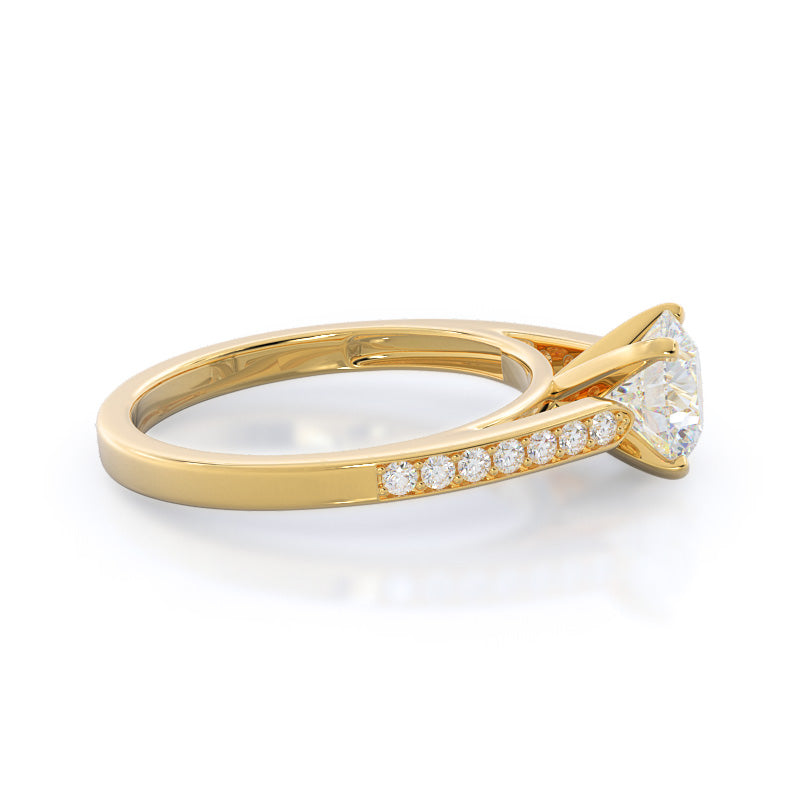 Tapered Cathedral Diamond Engagement Ring with Round Cut Diamond in 14KT Yellow Gold view 3
