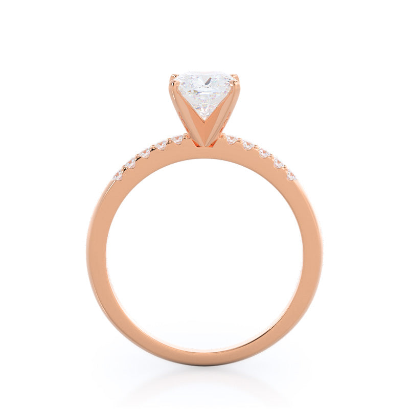Cushion Cut Traditional Pave Diamond Engagement Ring with Lab Grown Diamond in 14KT Rose Gold view 2
