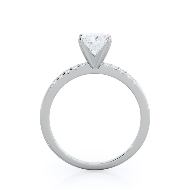 Cushion Cut Traditional Pave Diamond Engagement Ring with Lab Grown Diamond in 14KT Platinum view 2
