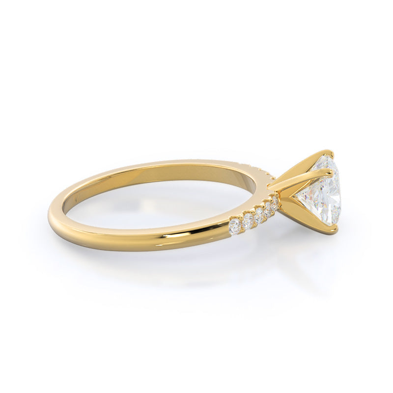 Cushion Cut Traditional Pave Diamond Engagement Ring with Lab Grown Diamond in 14KT Yellow Gold view 3

