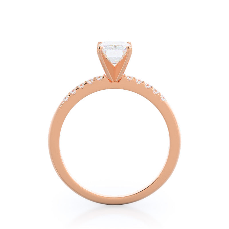 Emerald Cut Traditional Pave Diamond Engagement Ring with Lab Grown Diamond in 14KT Rose Gold view 2
