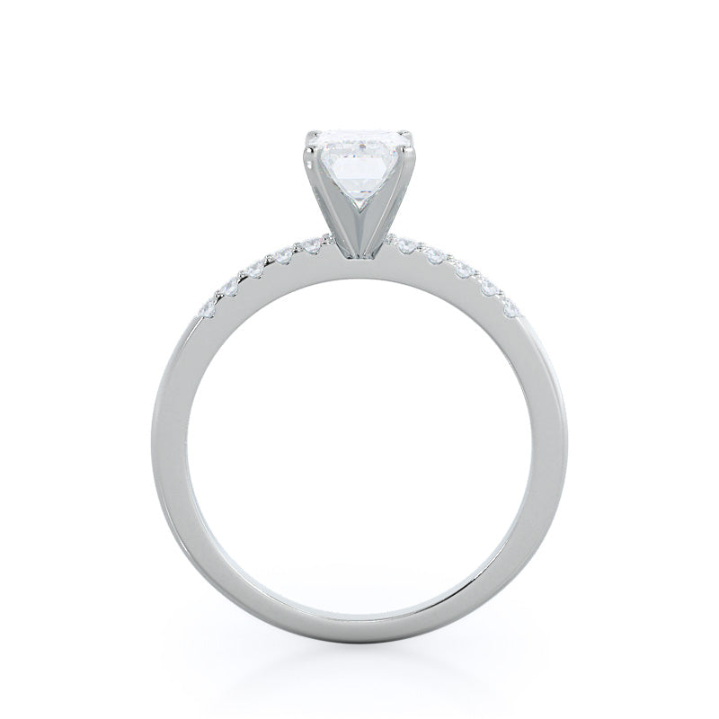 Emerald Cut Traditional Pave Diamond Engagement Ring with Lab Grown Diamond in 14KT Platinum view 2
