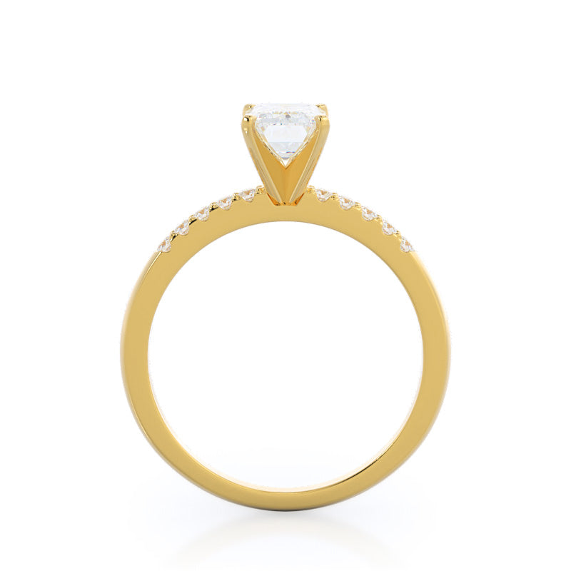 Emerald Cut Traditional Pave Diamond Engagement Ring with Lab Grown Diamond in 14KT Yellow Gold view 2
