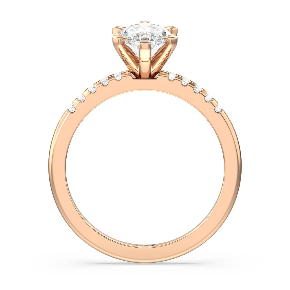 Marquise Cut Traditional Pave Diamond Engagement Ring with Lab Grown Diamond in 14KT Rose Gold view 2
