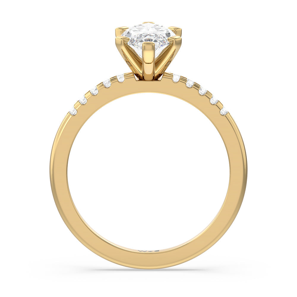 Marquise Cut Traditional Pave Diamond Engagement Ring with Lab Grown Diamond in 14KT Yellow Gold view 2
