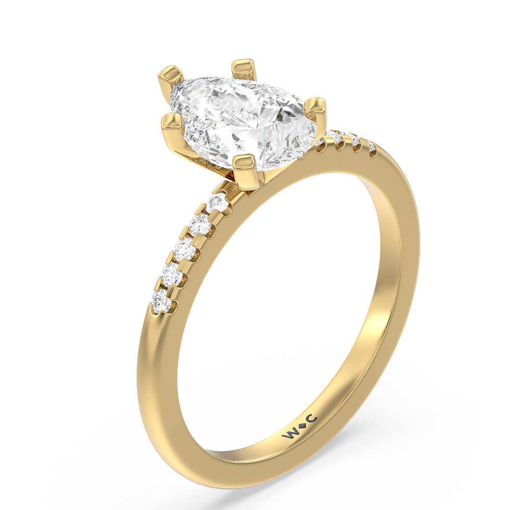 Pear Cut Traditional Pave Diamond Engagement Ring with Lab Grown Diamond in 14KT Yellow Gold view 3
