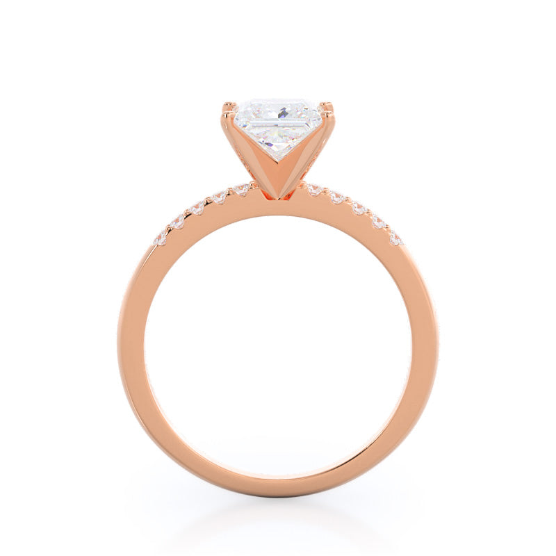 Princess Cut Traditional Pave Diamond Engagement Ring with Lab Grown Diamond in 14KT Rose Gold view 2
