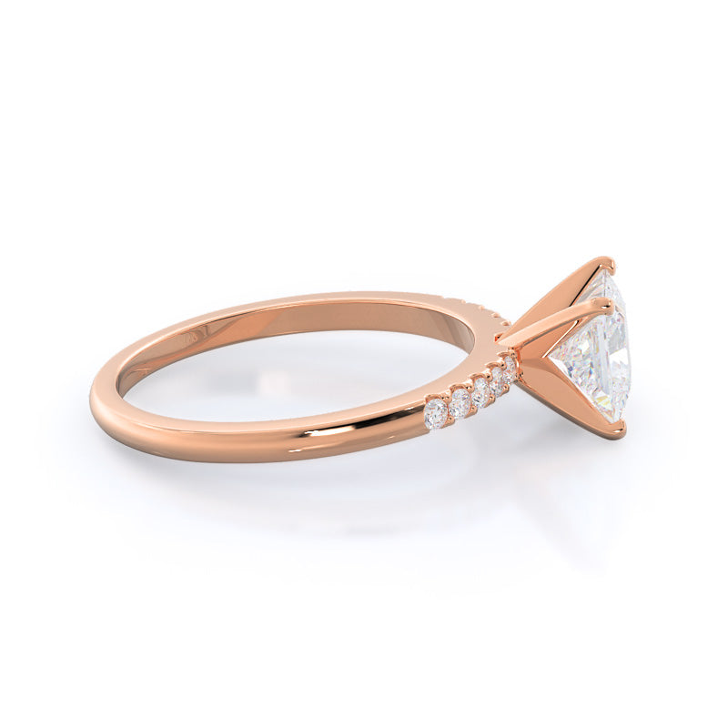 Princess Cut Traditional Pave Diamond Engagement Ring with Lab Grown Diamond in 14KT Rose Gold view 3

