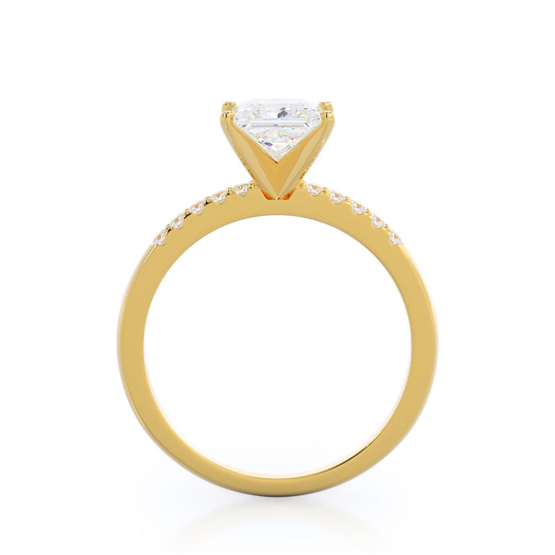Princess Cut Traditional Pave Diamond Engagement Ring with Lab Grown Diamond in 14KT Yellow Gold view 2
