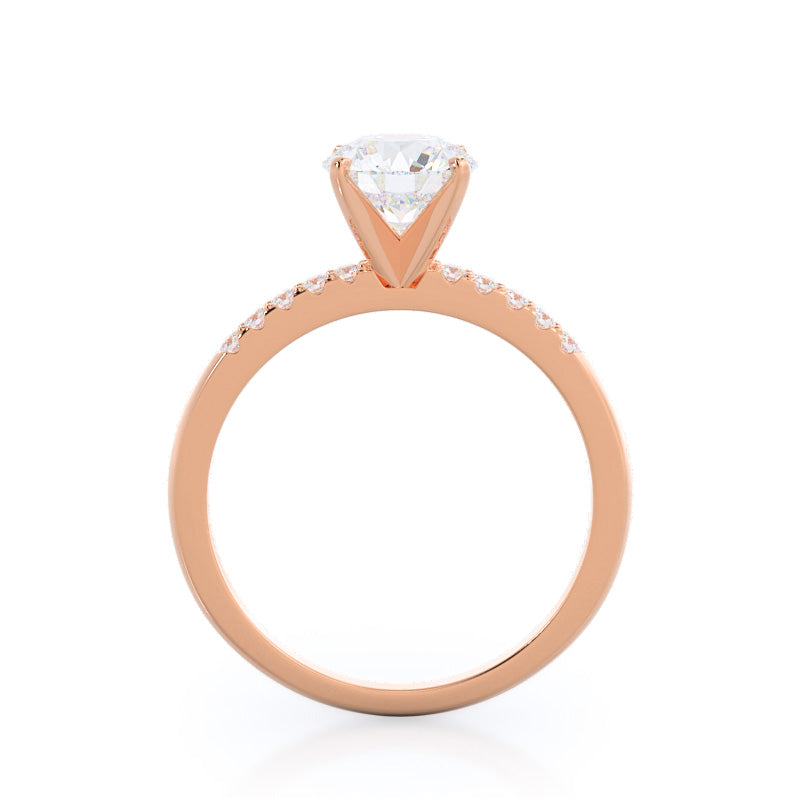 Round Cut Traditional Pave Diamond Engagement Ring with Lab Grown Diamond in 14KT Rose Gold view 2
