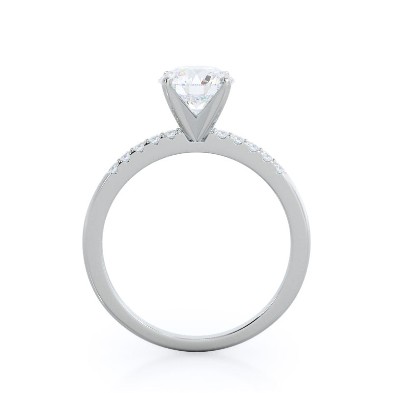 Round Cut Traditional Pave Diamond Engagement Ring with Lab Grown Diamond in 14KT Platinum view 2
