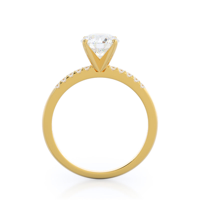 Round Cut Traditional Pave Diamond Engagement Ring with Lab Grown Diamond in 14KT Yellow Gold view 2
