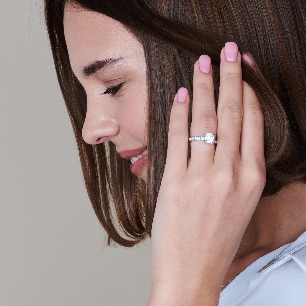 Model Wearing Duet Diamond Engagement Ring with Lab Grown Diamond view