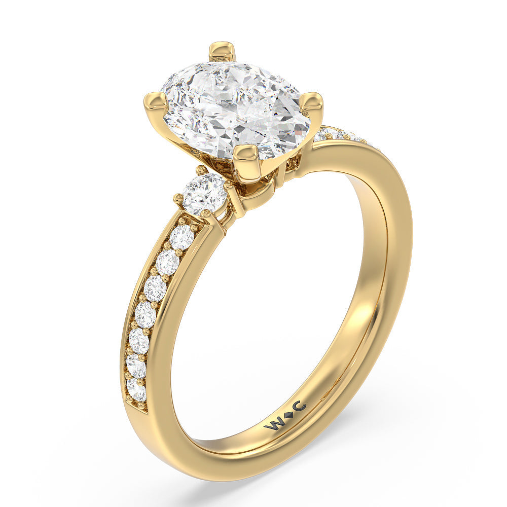 Oval Cut Duet Diamond Engagement Ring with Lab Grown Diamond in 14KT Yellow Gold view 3
