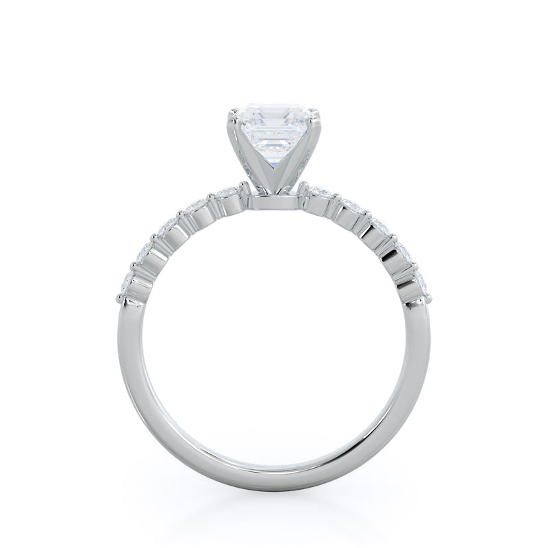 Under Bezeled Accent Diamond Engagement Ring with Asscher Cut Diamond in 14KT Platinum view 2
