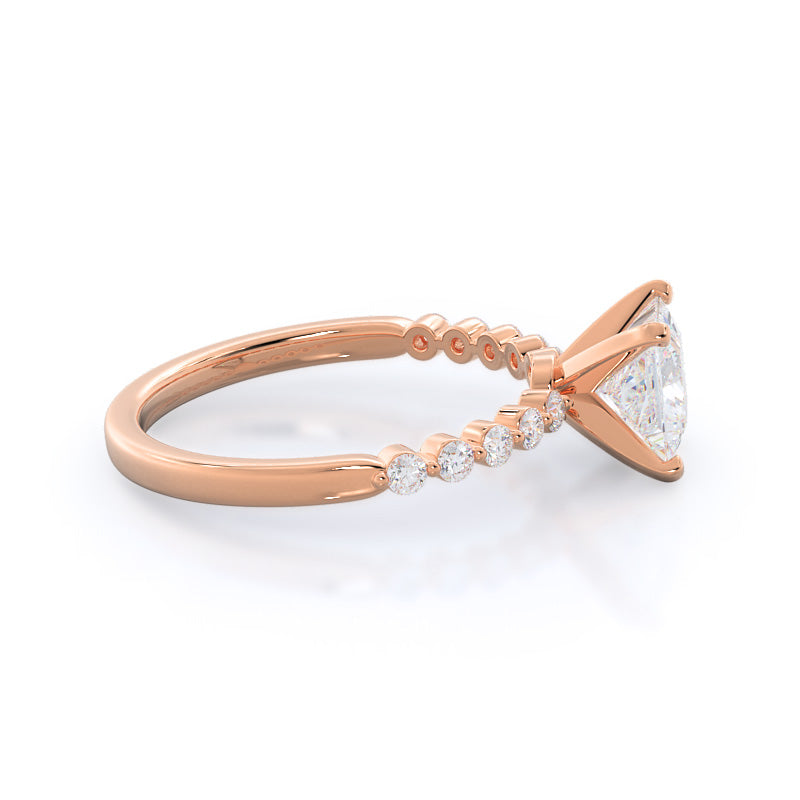 Under Bezeled Accent Diamond Engagement Ring with Princess Cut Diamond in 14KT Rose Gold view 3
