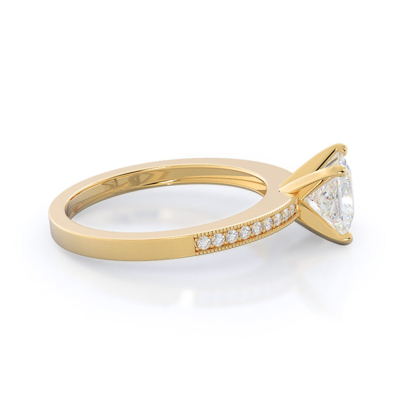 Princess Cut Pave And Milgrain Diamond Engagement Ring with Lab Grown Diamond in 14KT Yellow Gold view 3
