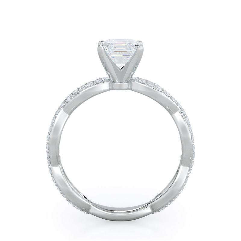 Asscher Cut Infinity Winding Diamond Engagement Ring with Lab Grown Diamond in 14KT Platinum view 2
