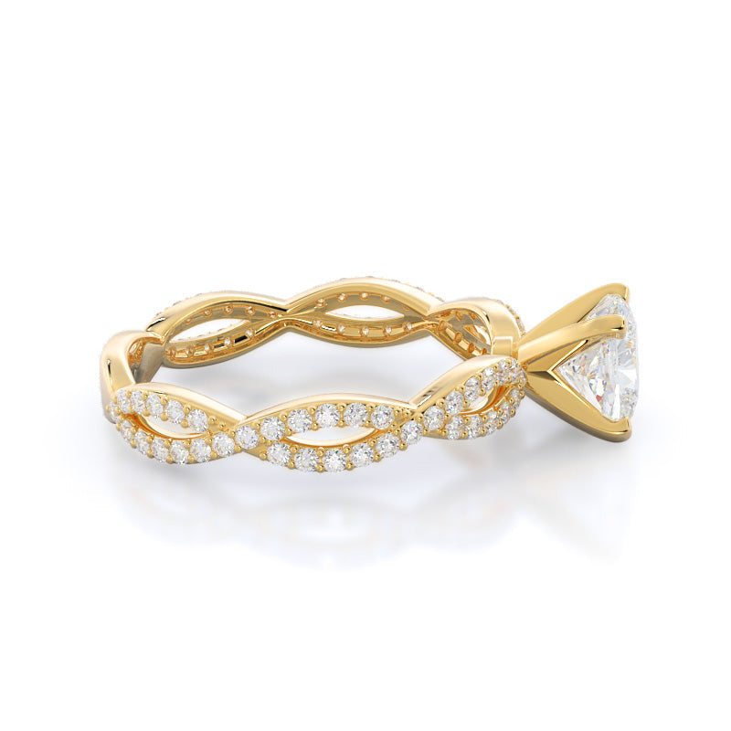 Cushion Cut Infinity Winding Diamond Engagement Ring with Lab Grown Diamond in 14KT Yellow Gold view 3
