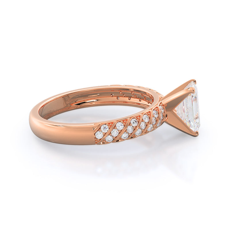 Braided Row Diamond Engagement Ring with Emerald Cut Diamond in 14KT Rose Gold view 3
