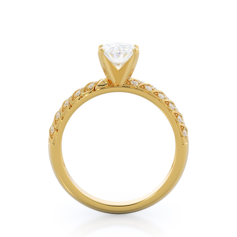 Braided Row Diamond Engagement Ring with Oval Cut Diamond in 14KT Yellow Gold view 2
