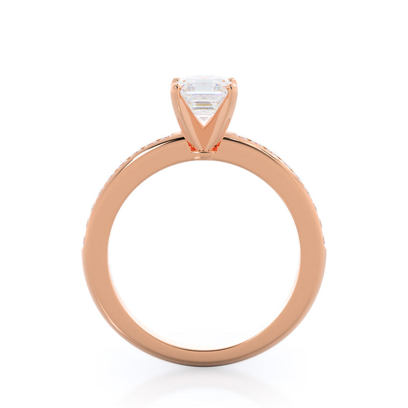 Channel Set Diamond Engagement Ring with Asscher Cut Diamond in 14KT Rose Gold view 2
