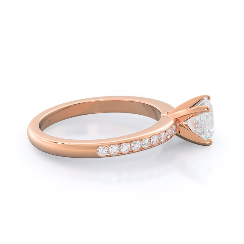 Channel Set Diamond Engagement Ring with Asscher Cut Diamond in 14KT Rose Gold view 3
