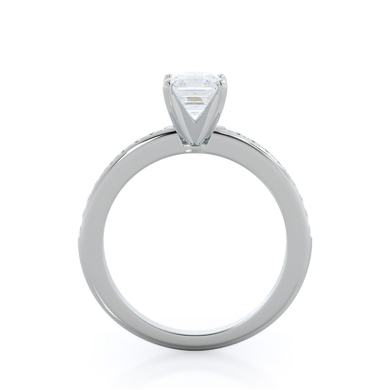 Channel Set Diamond Engagement Ring with Asscher Cut Diamond in 14KT Platinum view 2

