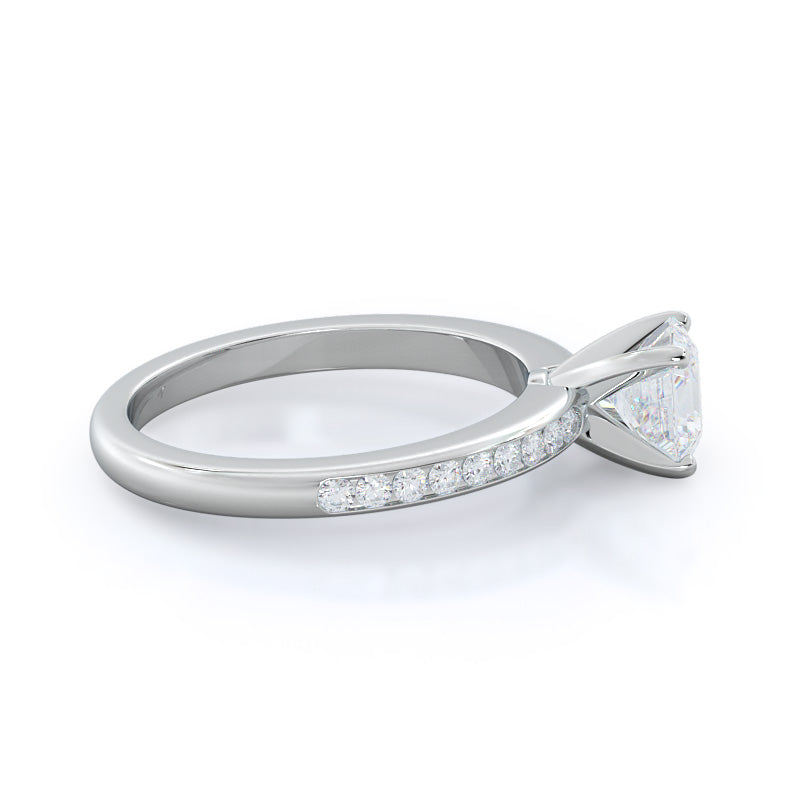 Channel Set Diamond Engagement Ring with Asscher Cut Diamond in 14KT Platinum view 3
