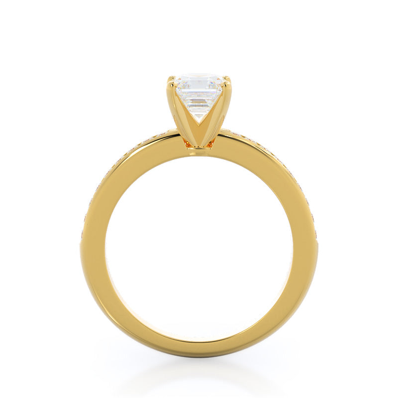 Channel Set Diamond Engagement Ring with Asscher Cut Diamond in 14KT Yellow Gold view 2
