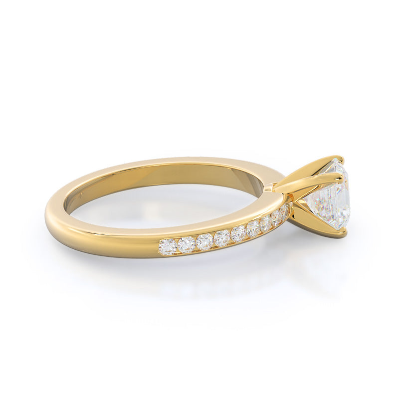 Channel Set Diamond Engagement Ring with Asscher Cut Diamond in 14KT Yellow Gold view 3
