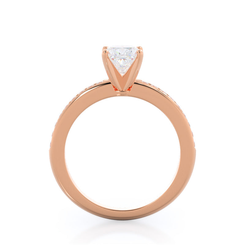 Channel Set Diamond Engagement Ring with Cushion Cut Diamond in 14KT Rose Gold view 2
