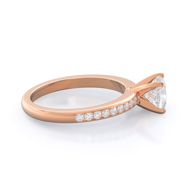 Channel Set Diamond Engagement Ring with Cushion Cut Diamond in 14KT Rose Gold view 3
