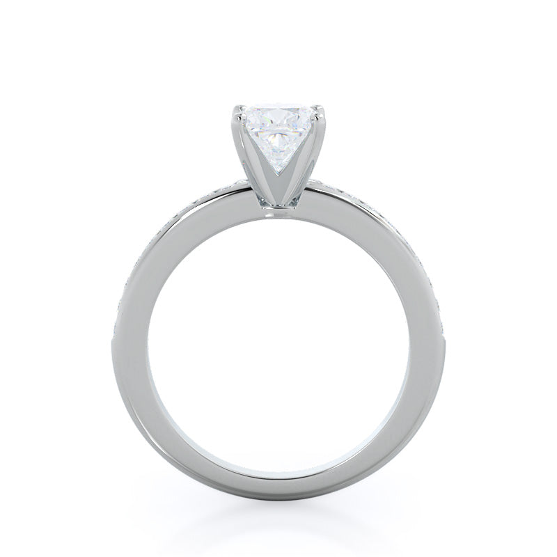 Channel Set Diamond Engagement Ring with Cushion Cut Diamond in 14KT Platinum view 2
