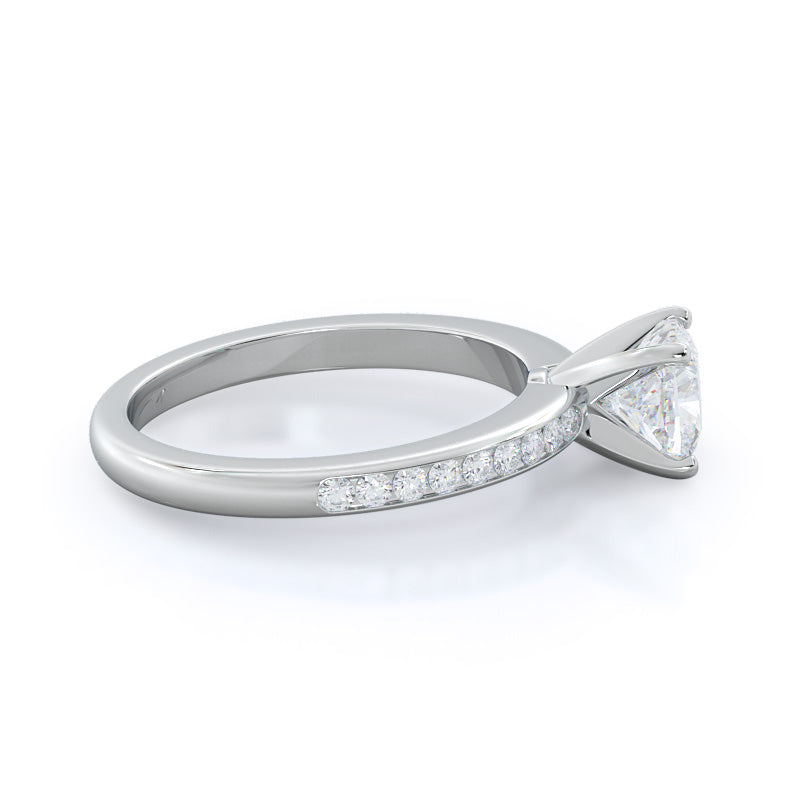 Channel Set Diamond Engagement Ring with Cushion Cut Diamond in 14KT Platinum view 3

